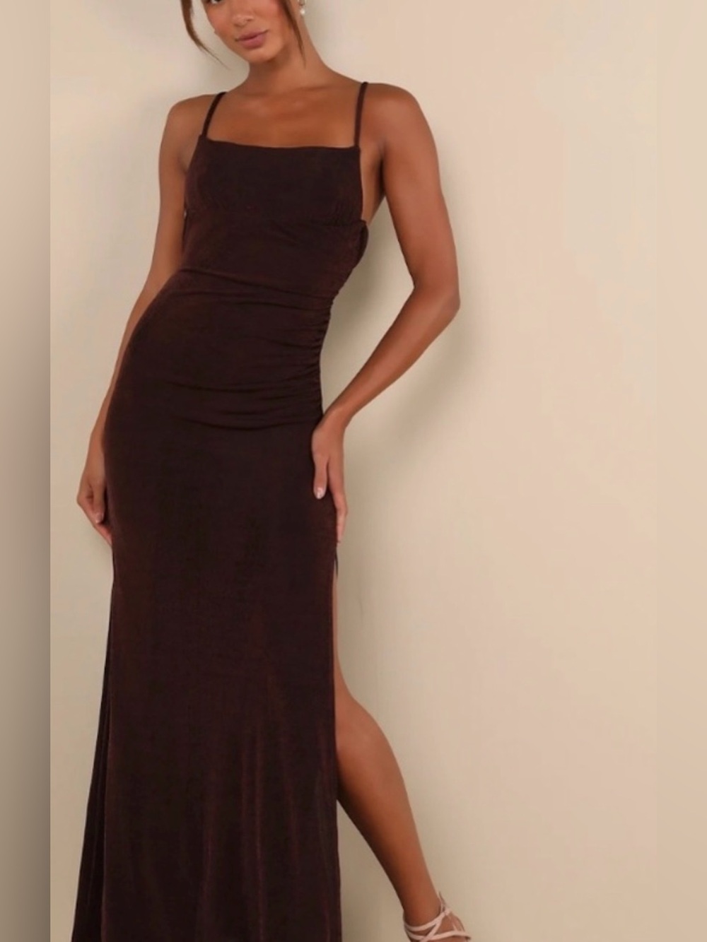 Lulus brown sparkly long dress